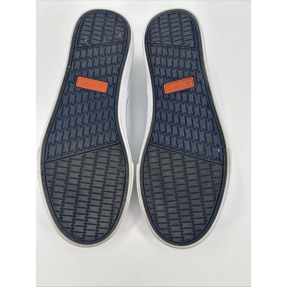 Lugz Clipper Mens White‎ Canvas Slip On Sneakers Navy Blue Accents Loafers